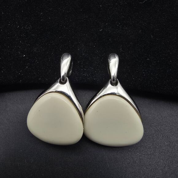 Trifari Jewelry - Crown Trifari Silver Tone Off White Clip On Earrings Vintage Jewelry